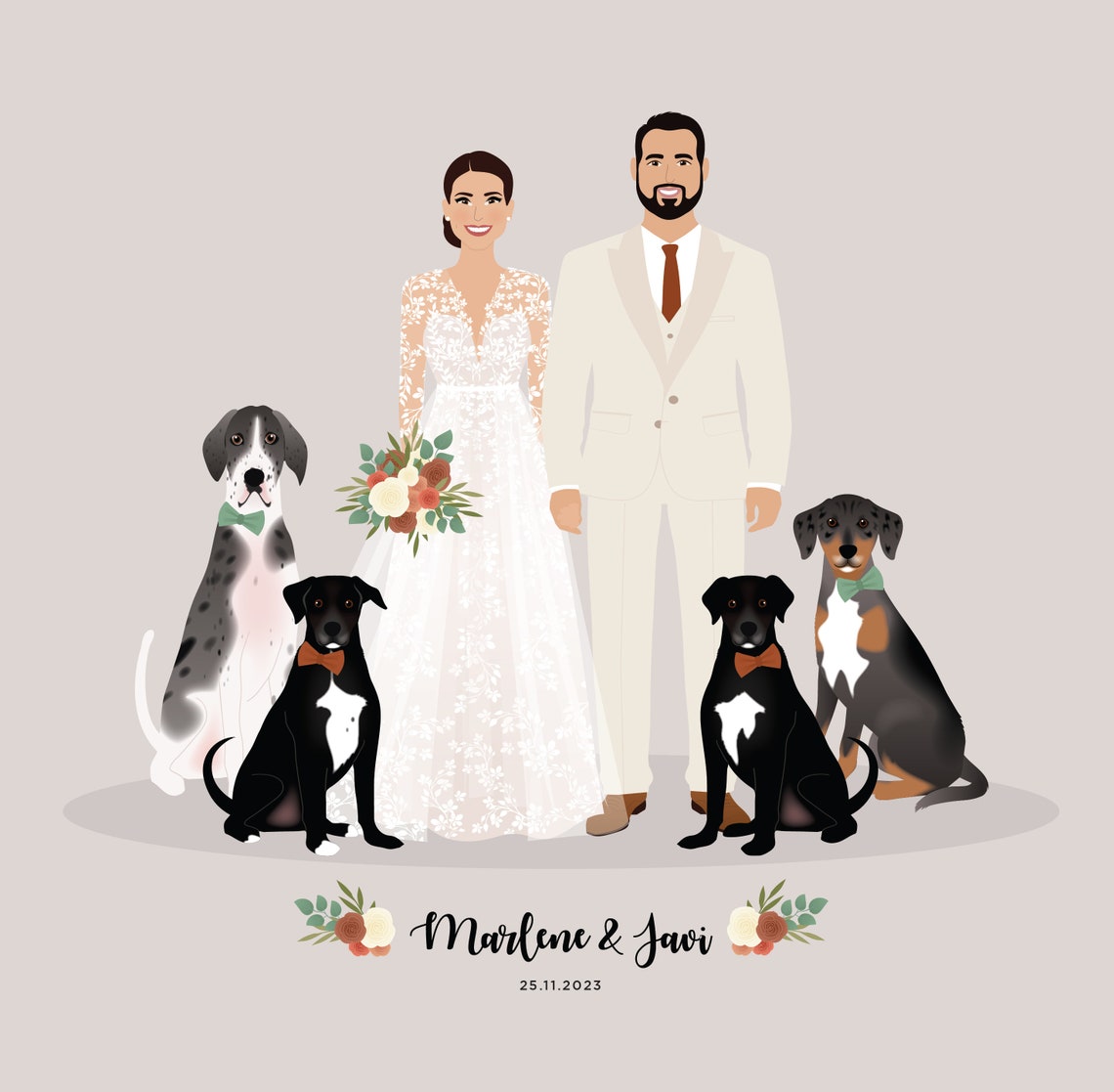 Wedding Couple, Personalized Drawing