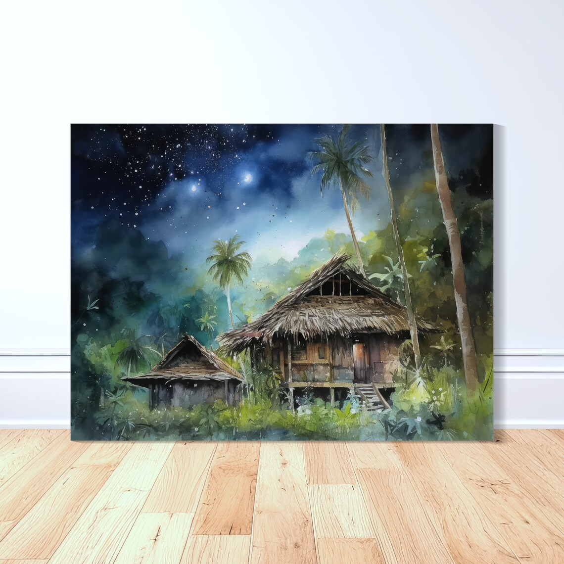 Bahay Kubo Starlit Retreat Watercolor Art Print