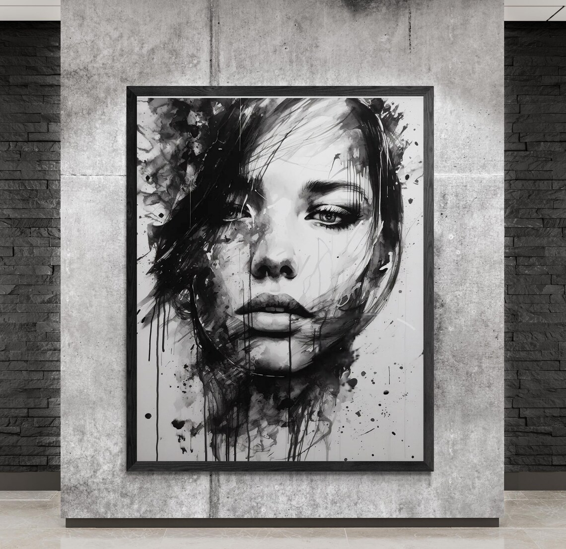Abstract Black and White Woman Portrait, Modern Art