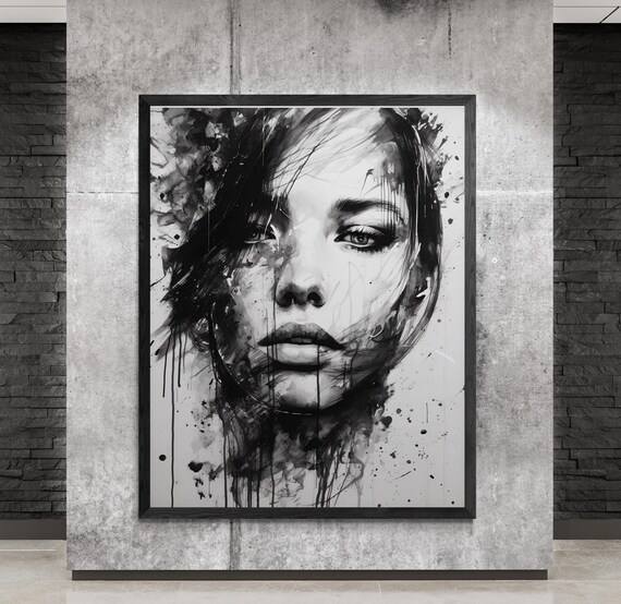 Abstract Black and White Woman Portrait, Modern Art