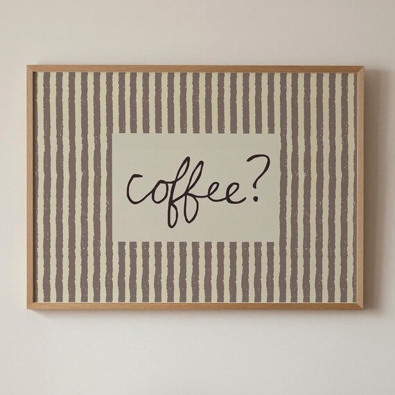 Coffee Print Brown Striped Wall Art Neutral Kitchen Decor Digital Download Horizontal