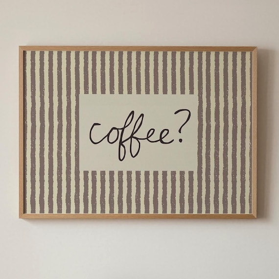 Minimalist Coffee Striped Script Text Kitchen Cafe Style Decor Poster