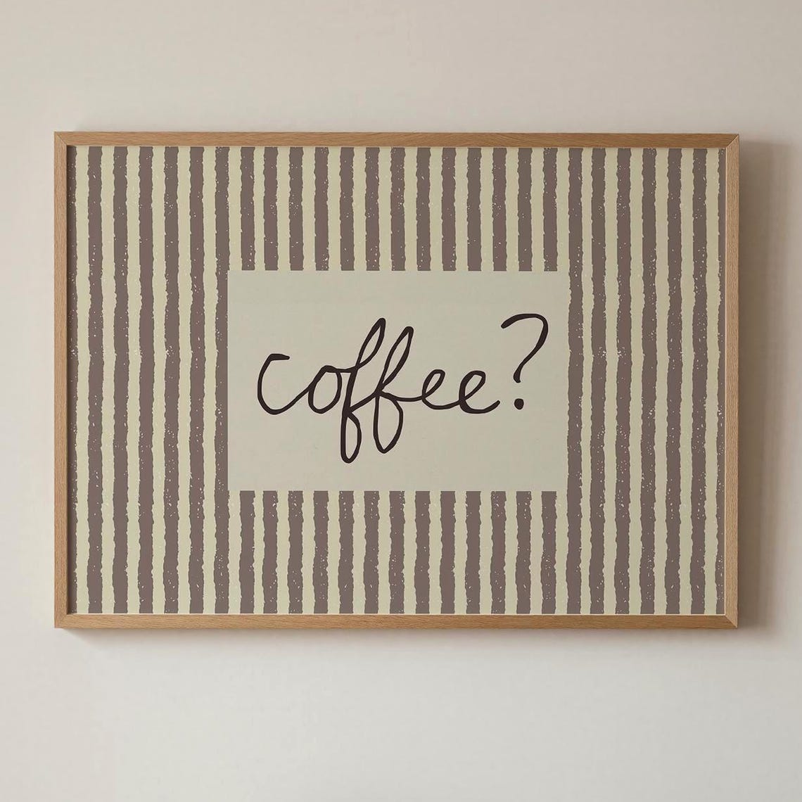 Minimalist Coffee Striped Script Text Kitchen Cafe Style Decor Poster