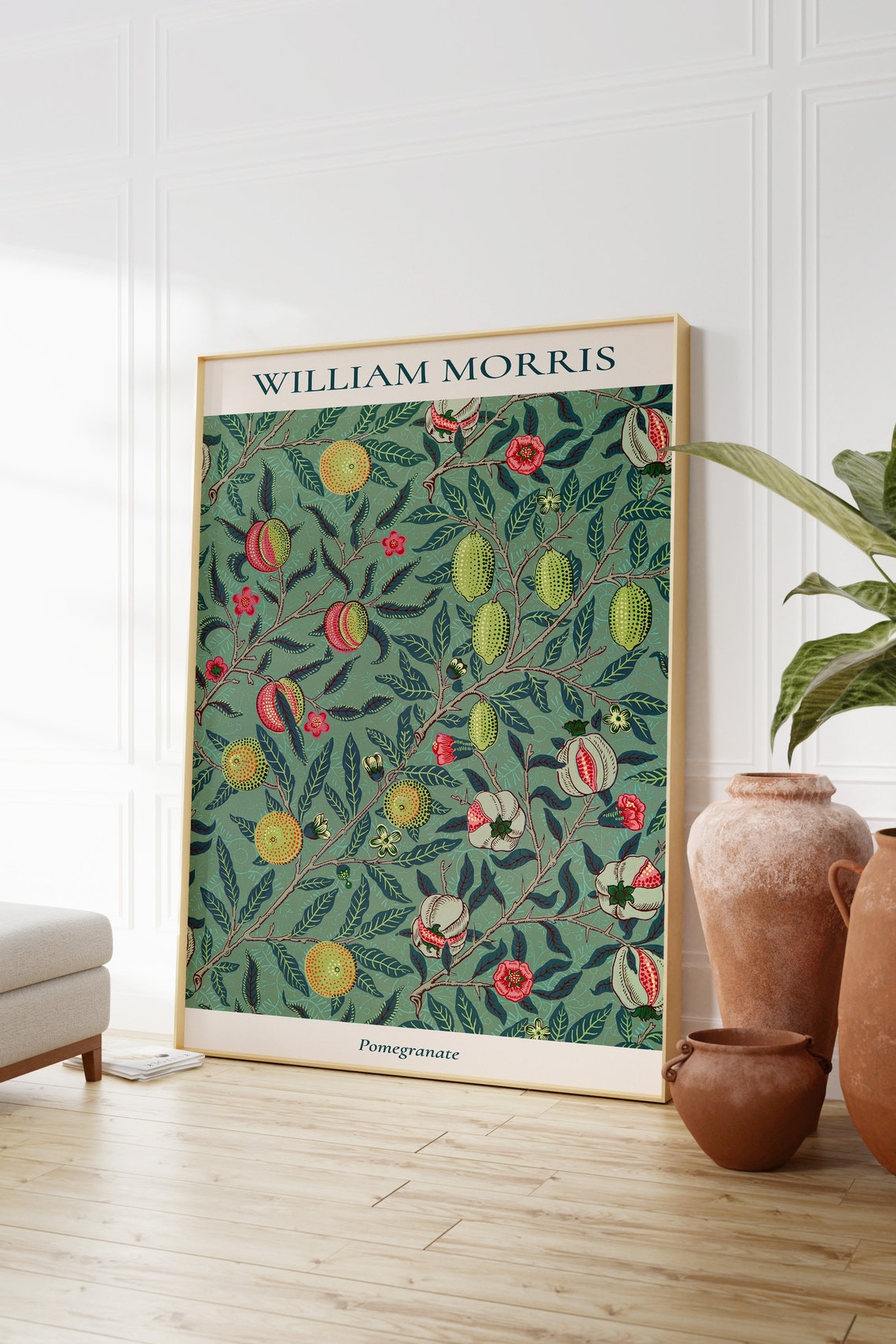 William Morris Pomegranate Fruit Pattern Deep Green Vintage Art Print - Image 3
