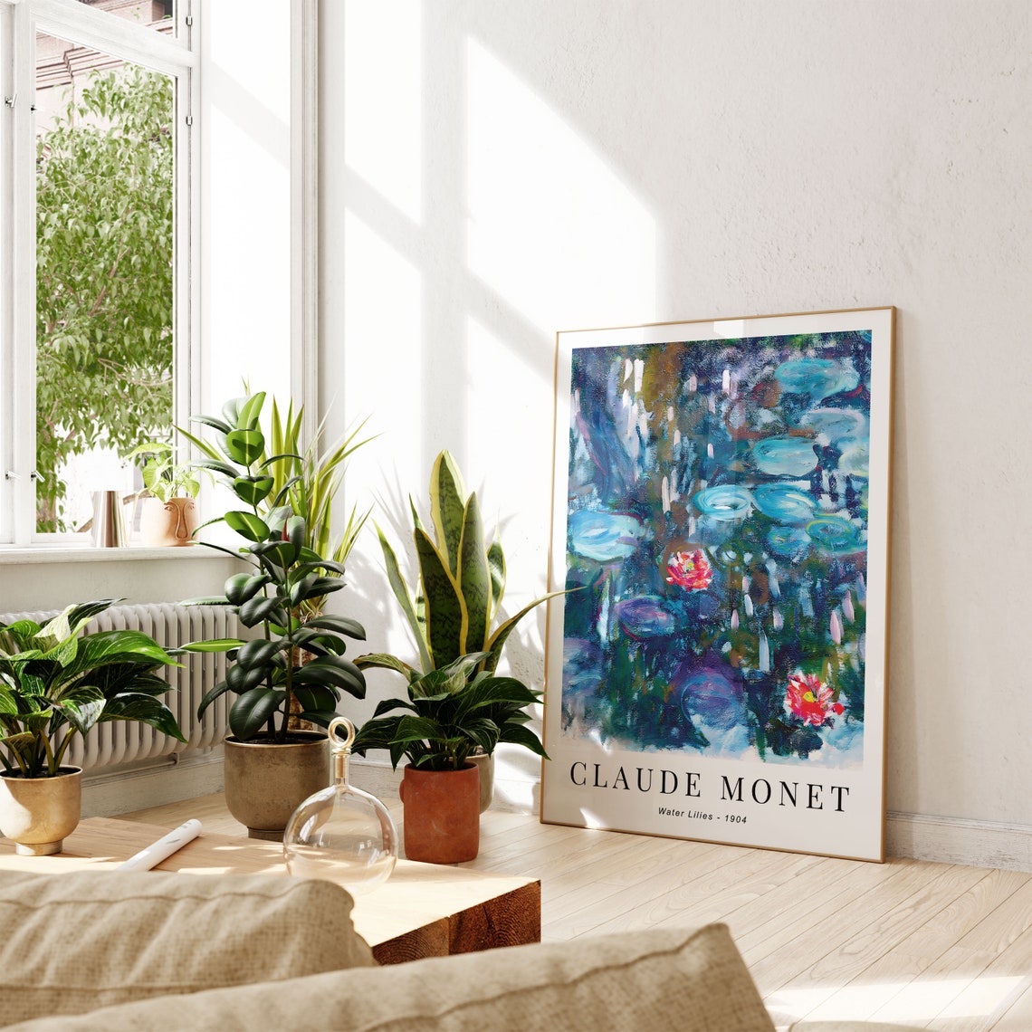 Claude Monet Water Lilies 1904 Deep Blue Pond Red Lily Blooms Poster - Image 2