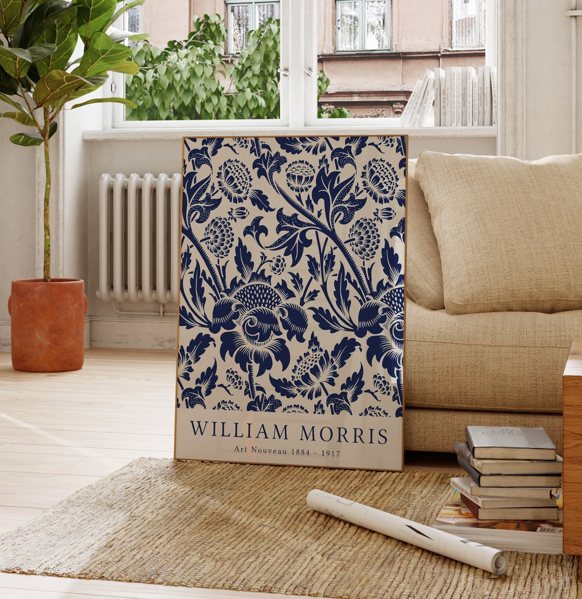 William Morris Blue White Floral Art Nouveau Pattern Decor Poster - Image 4