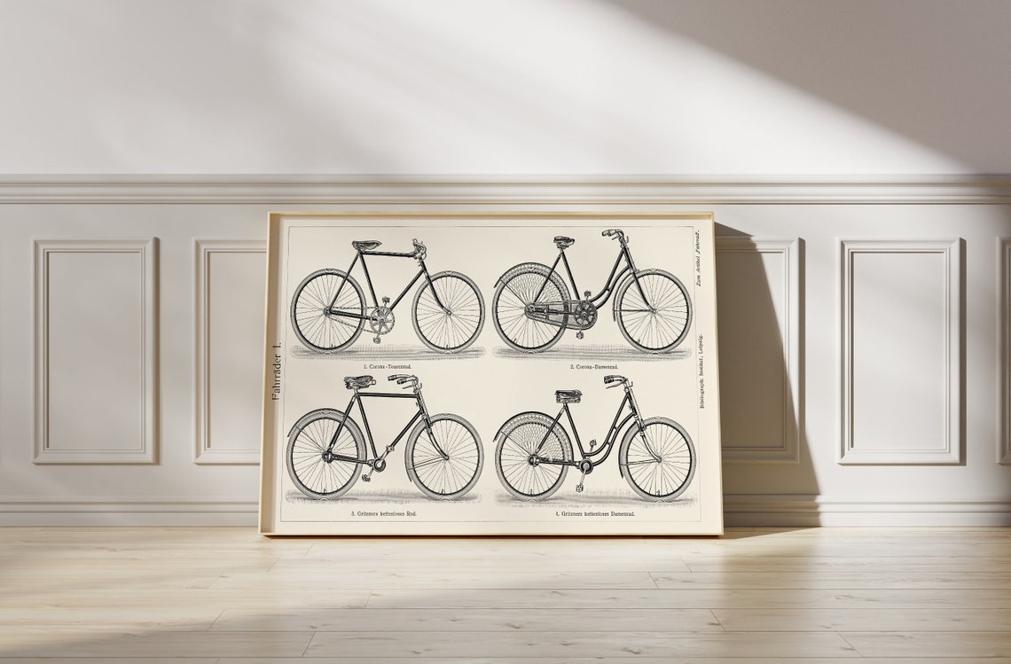 Vintage Bicycle Chart Antique German Fahrräder Technical Art Print - Image 4
