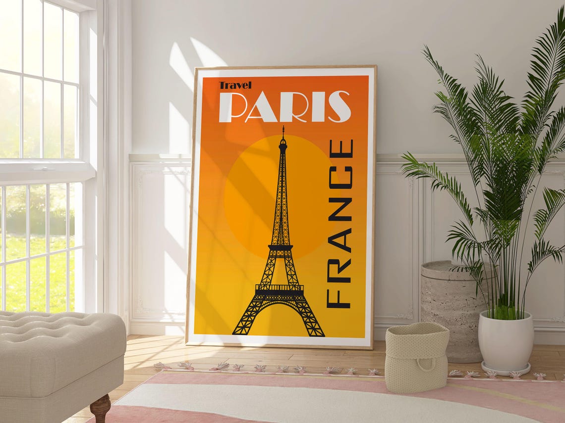 Travel Paris France Eiffel Tower Orange Sun Minimalist Poster - Image 3
