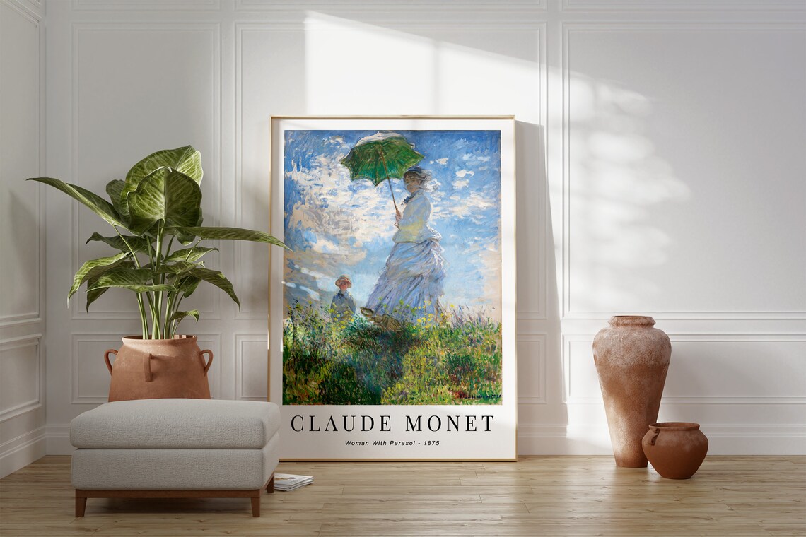 Claude Monet Woman With Parasol 1875 White Dress Green Parasol Poster - Image 3