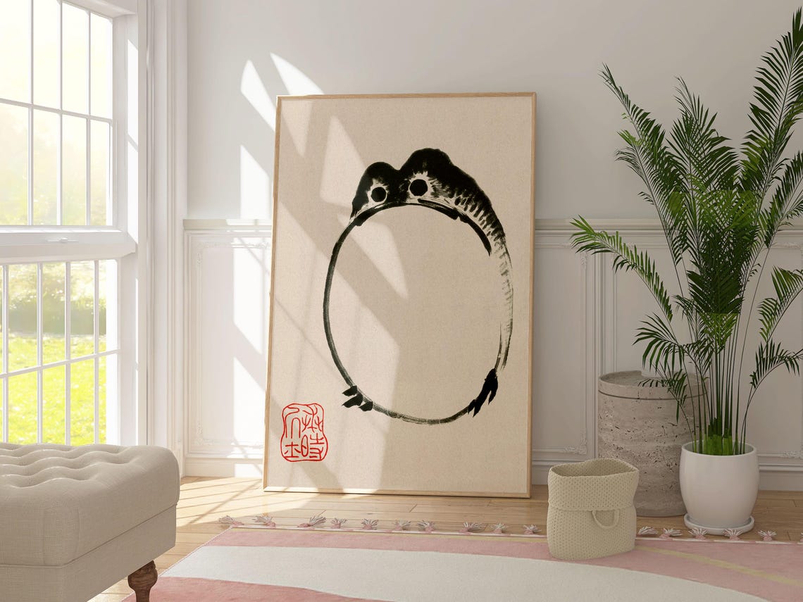 Matsumoto Hoji Frog Japanese Sumi-e Ink Brush Zen Circle Art Print - Image 4