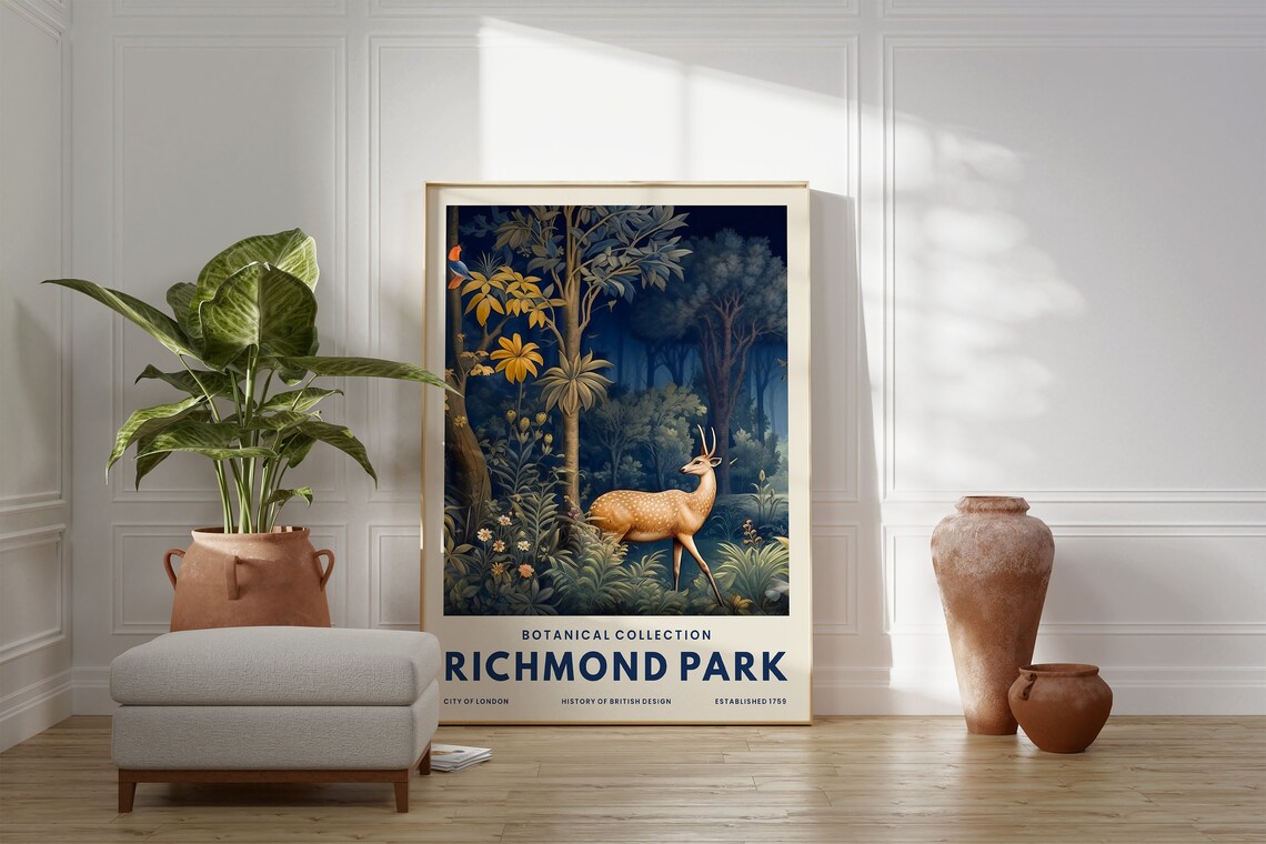 Richmond Park Botanical Collection Forest Deer Vintage Nature Art Poster - Image 3