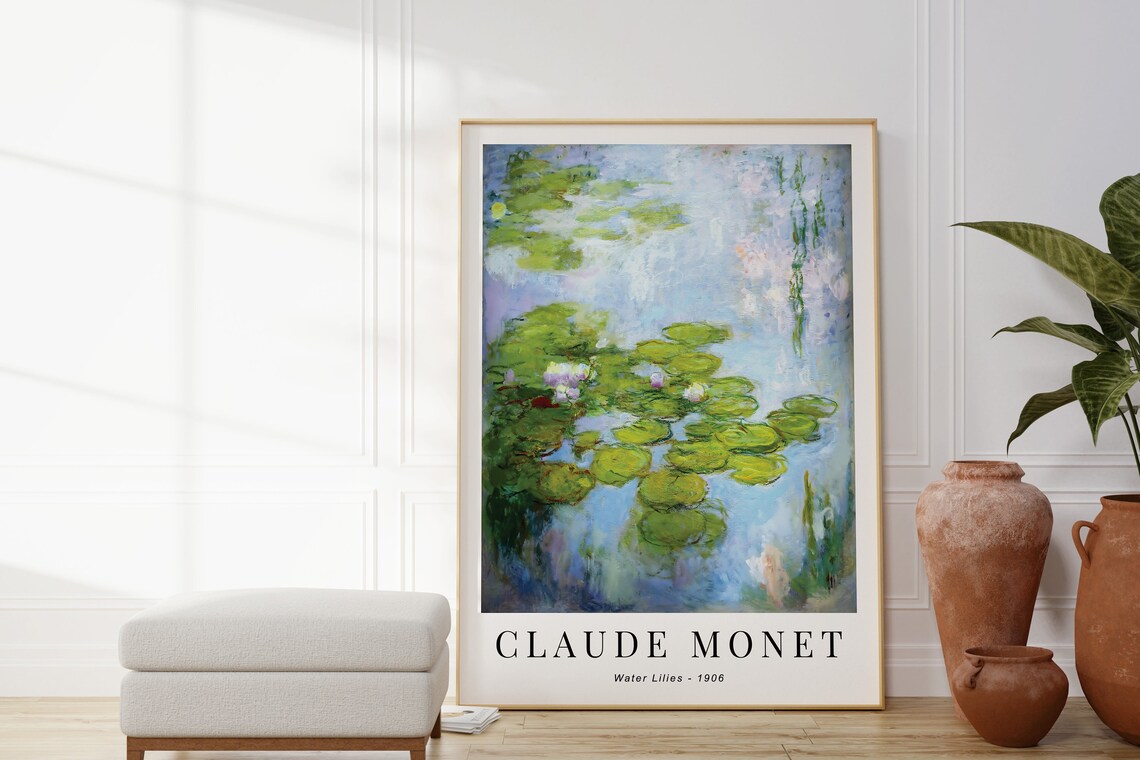 Claude Monet Water Lilies 1906 Green Lily Pads White Blooms Soft Poster - Image 4