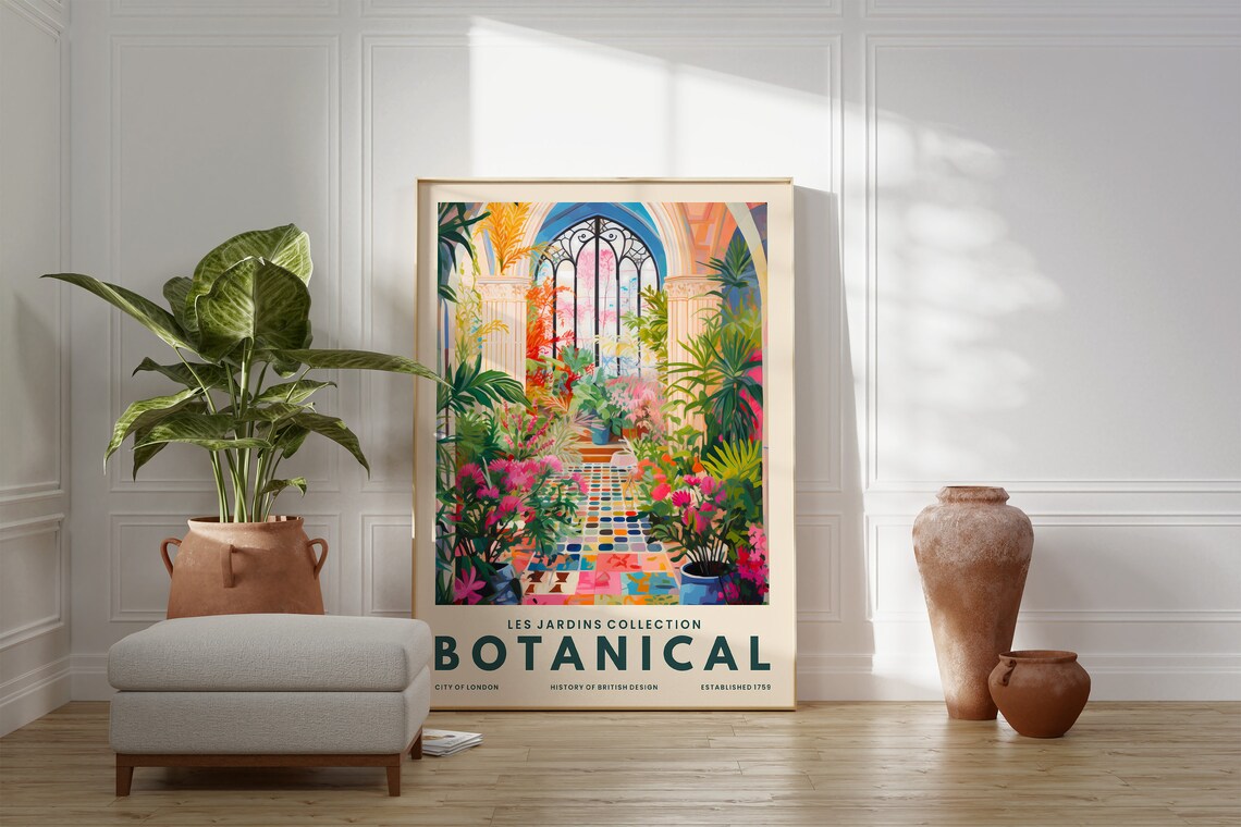 Les Jardins Botanical Glasshouse Pink Flowers London Art Poster - Image 2