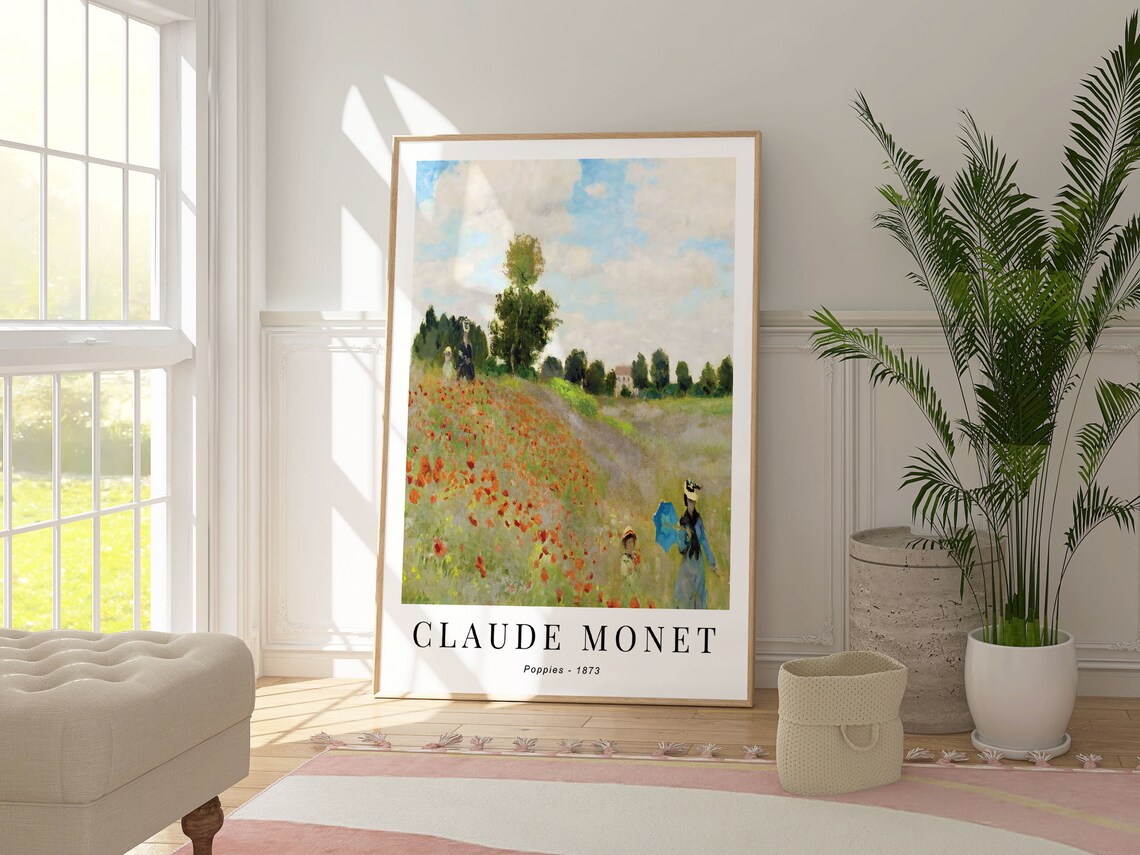 Claude Monet Poppies 1873 Red Poppy Field Blue Parasol Woman Art Poster - Image 4