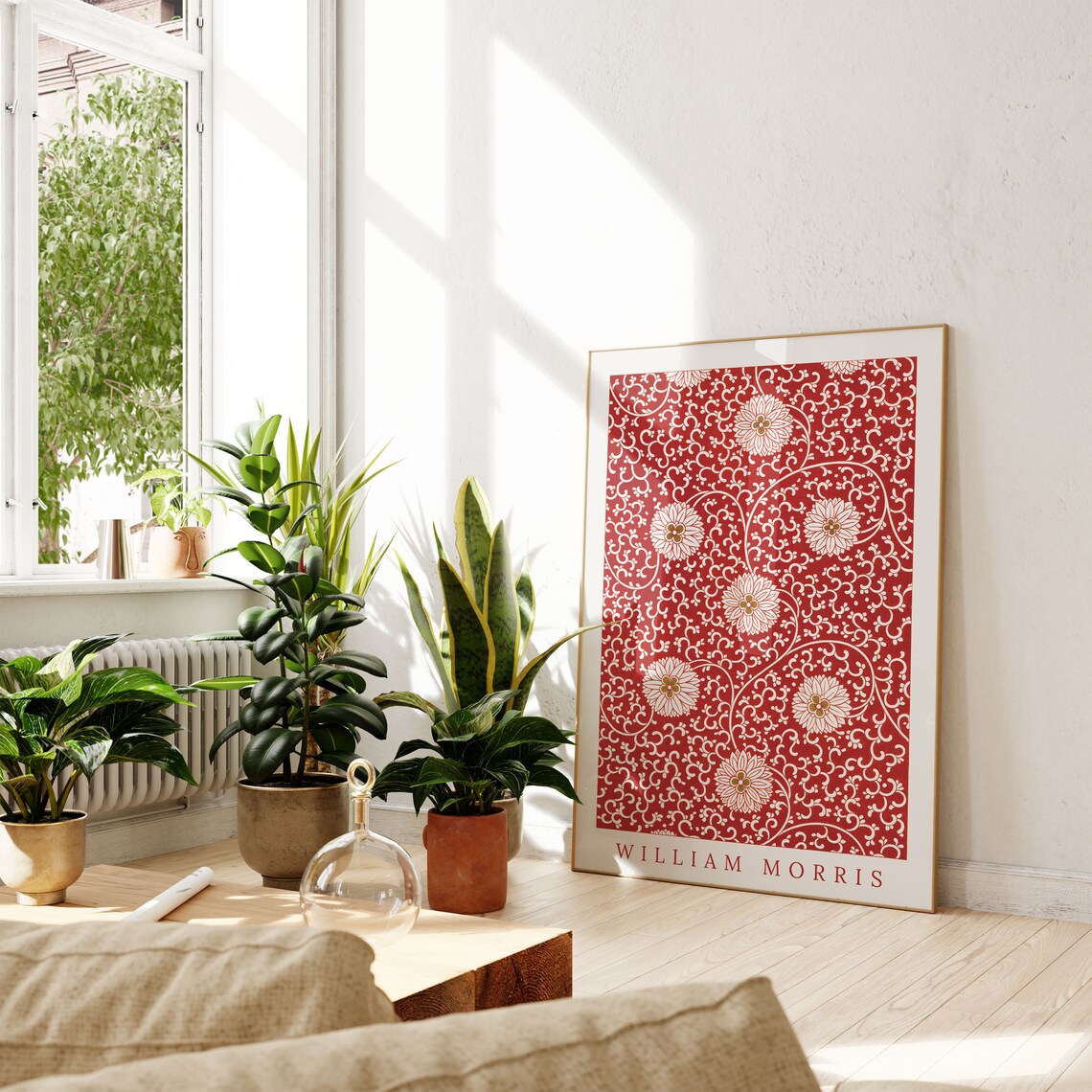 William Morris Red Flower Pattern, Vintage Textile Art Print - Image 5
