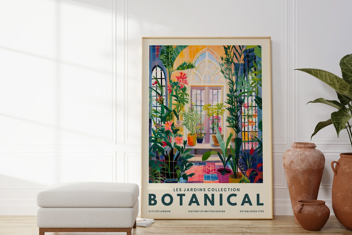 Botanical Greenhouse Interior Les Jardins Colorful London Art Poster - Image 3
