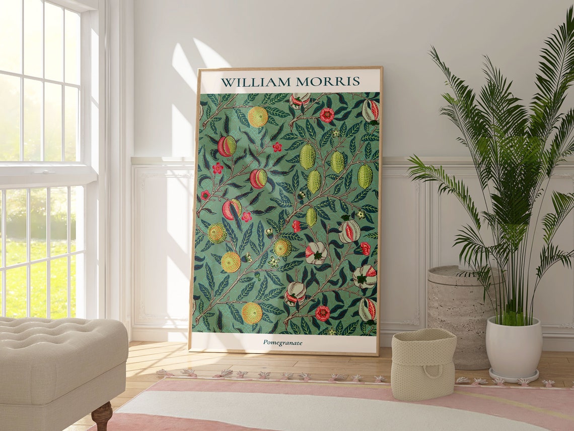 William Morris Pomegranate Fruit Pattern Deep Green Vintage Art Print - Image 5
