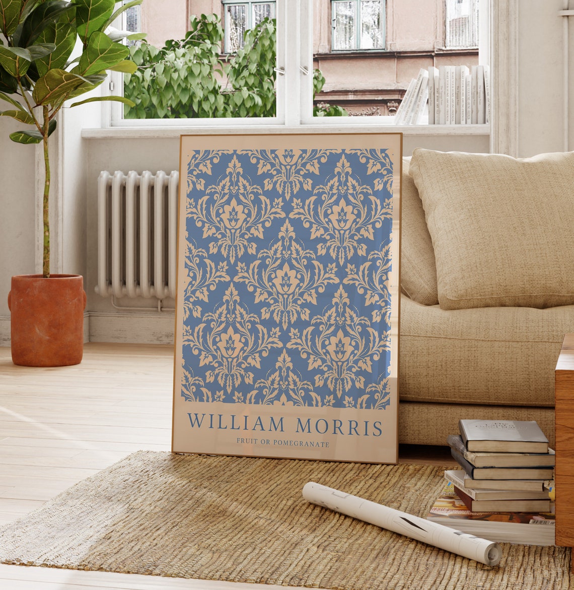 William Morris Fruit Pomegranate Blue Damask Textile Pattern Poster - Image 4