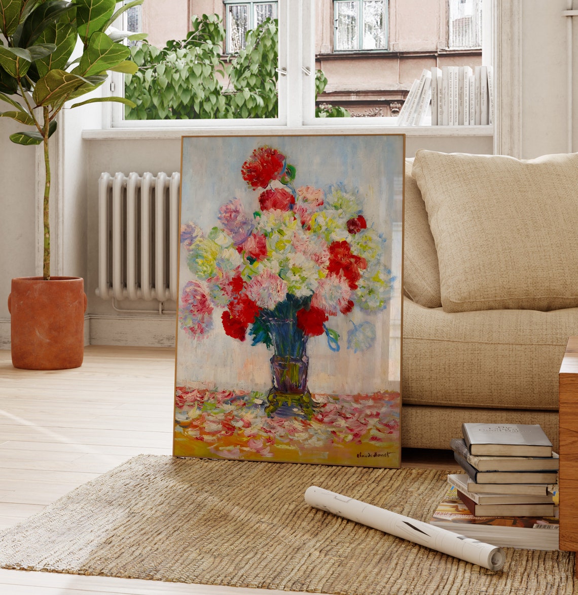 Claude Monet Vase Of Peonies Red Pink White Bouquet Still Life Poster - Image 2