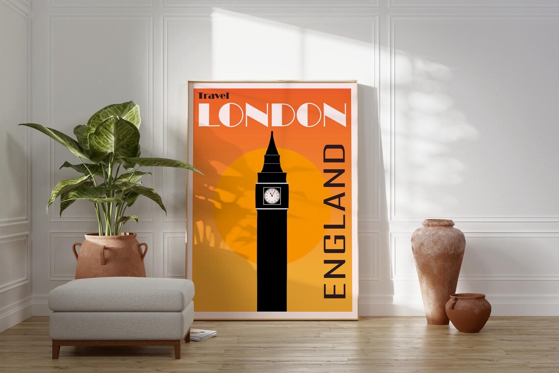 Travel London England Big Ben Orange Sunset Retro Capital Poster - Image 3