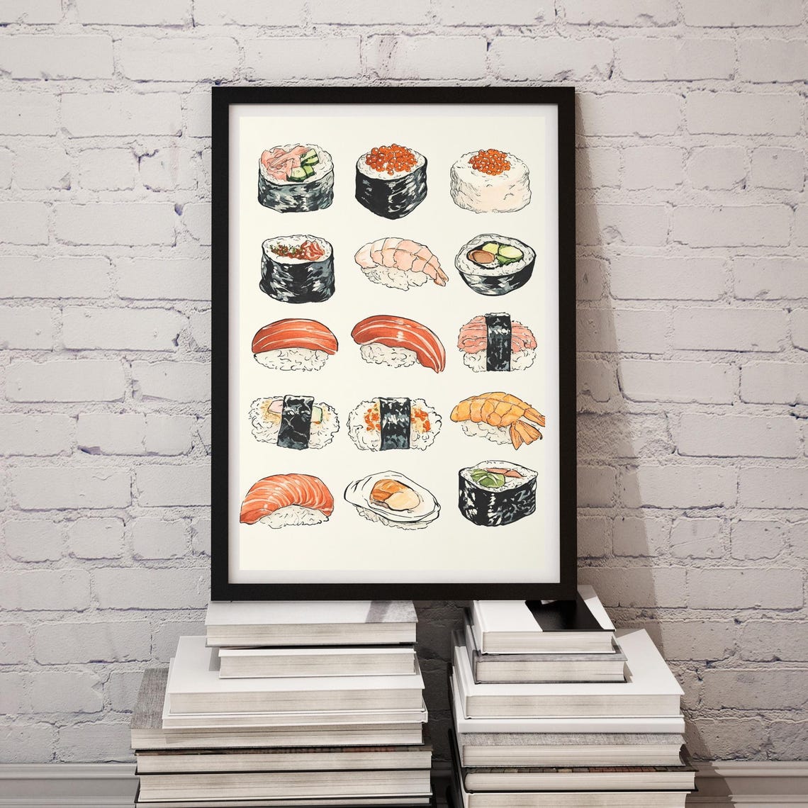 Hand-Drawn Sushi Variety Chart with Nigiri Maki and Hosomaki Poster