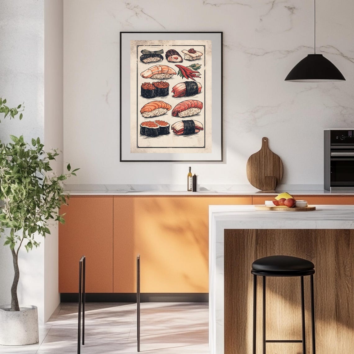 Vintage Sushi Nigiri Chart Illustration on Aged Parchment Poster - Image 3