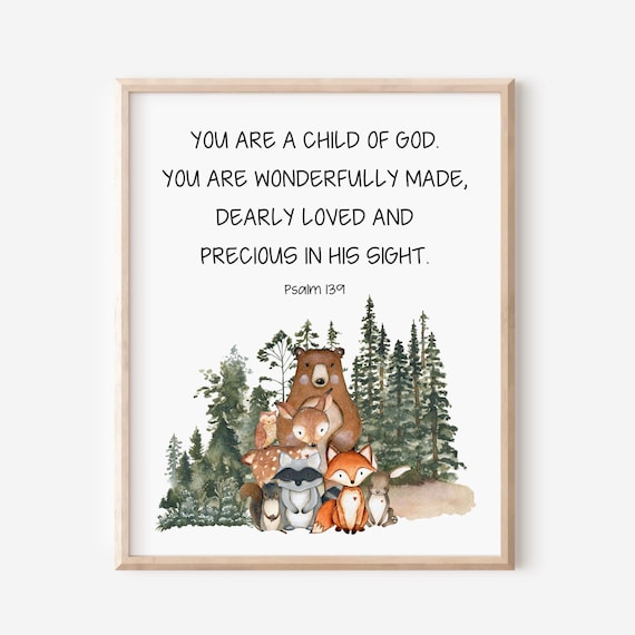 You Are A Child Of God Psalm 139 Woodland Animal Nursery Poster
