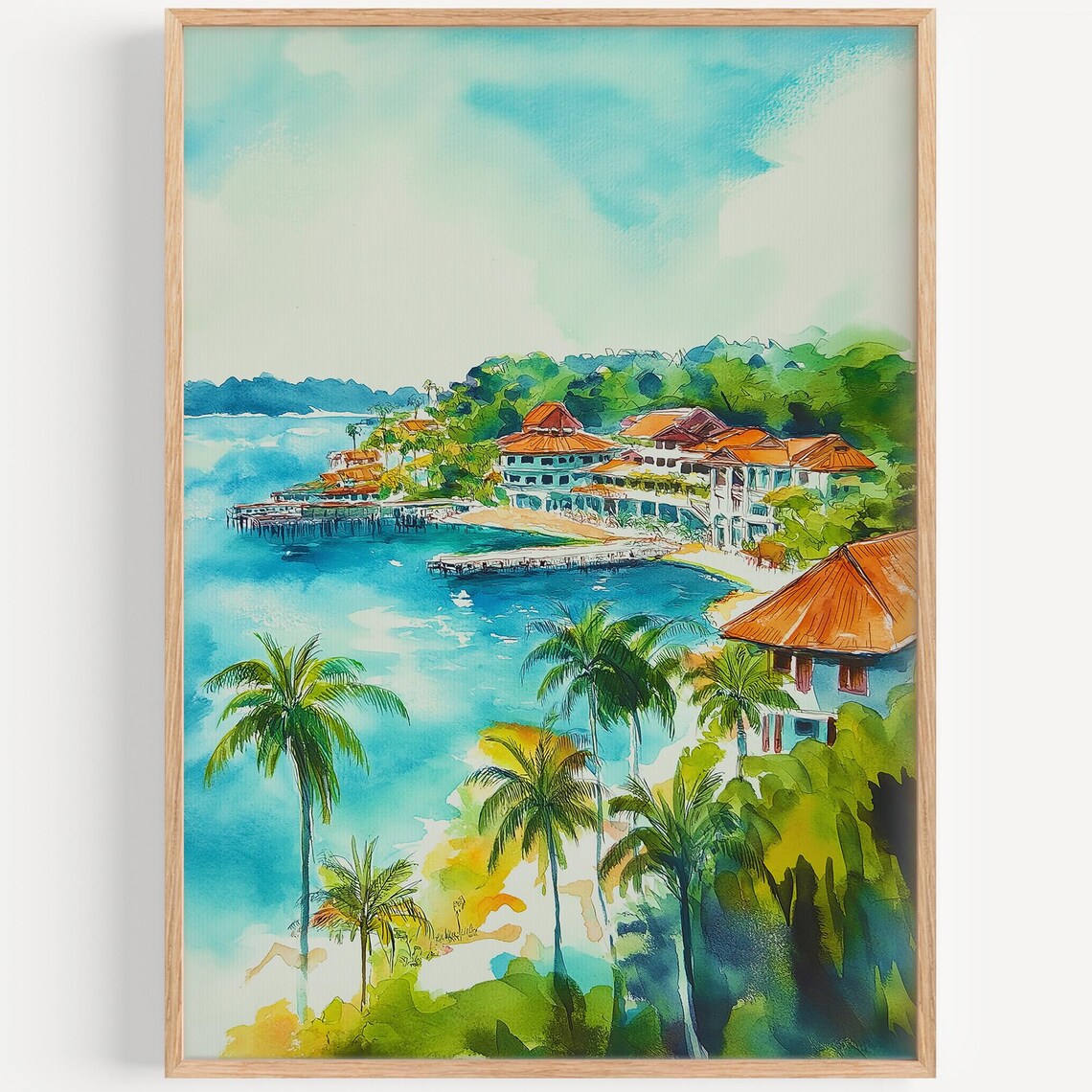 Sentosa Island Watercolor Travel Poster, Singapore