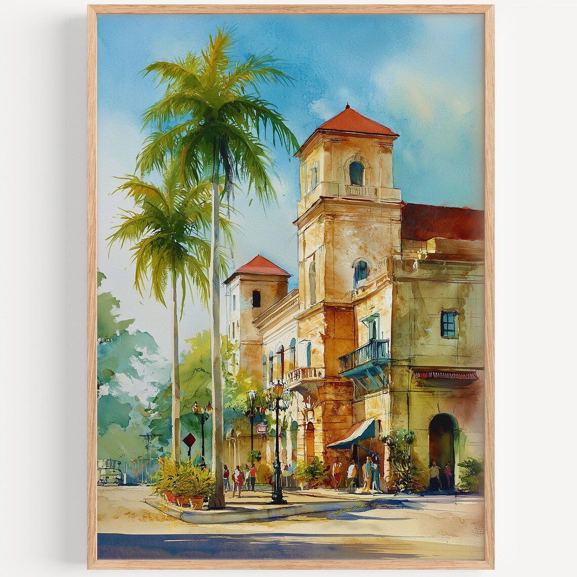 Spanish Town Jamaica Colonial Street Watercolor Caribbean Poster