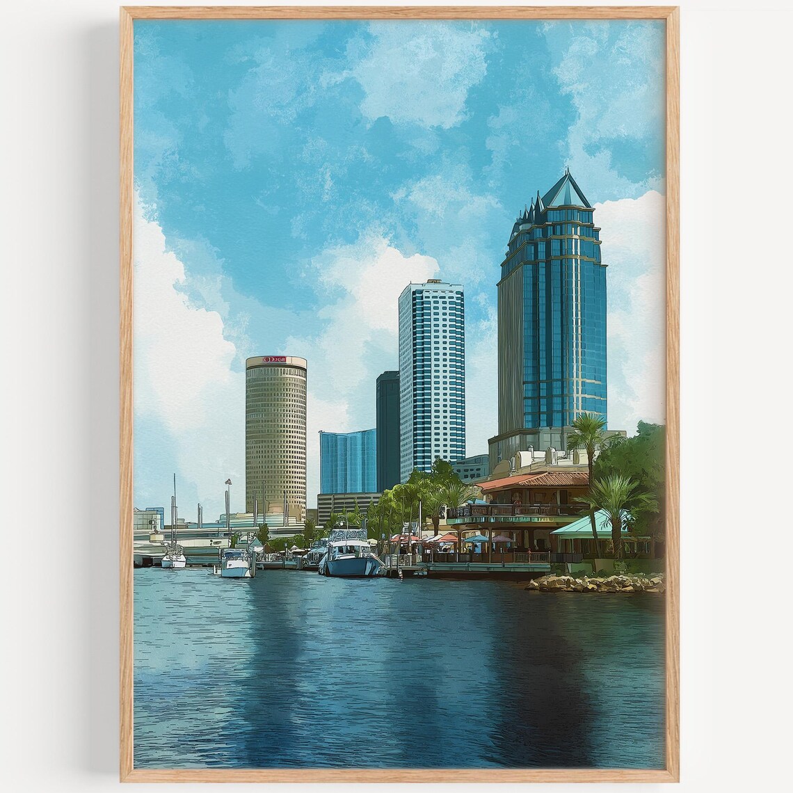 Tampa Watercolor Travel Poster, Florida Illustration