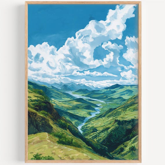 Tibetan Plateau Watercolor Painting Wall Art Print Travel Poster Tibet Decor Illustration Home