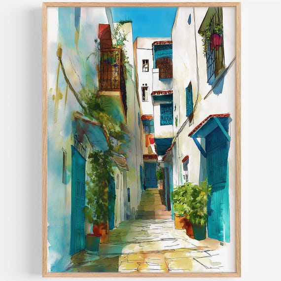 Tangier Watercolor Painting Wall Art Print Morocco Travel Poster Moroccotravel Decor Illustration Home