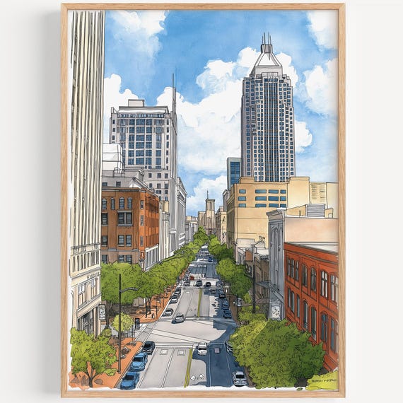 Raleigh Watercolor Painting Wall Art Print Travel Poster North Carolina Decor Illustration Home