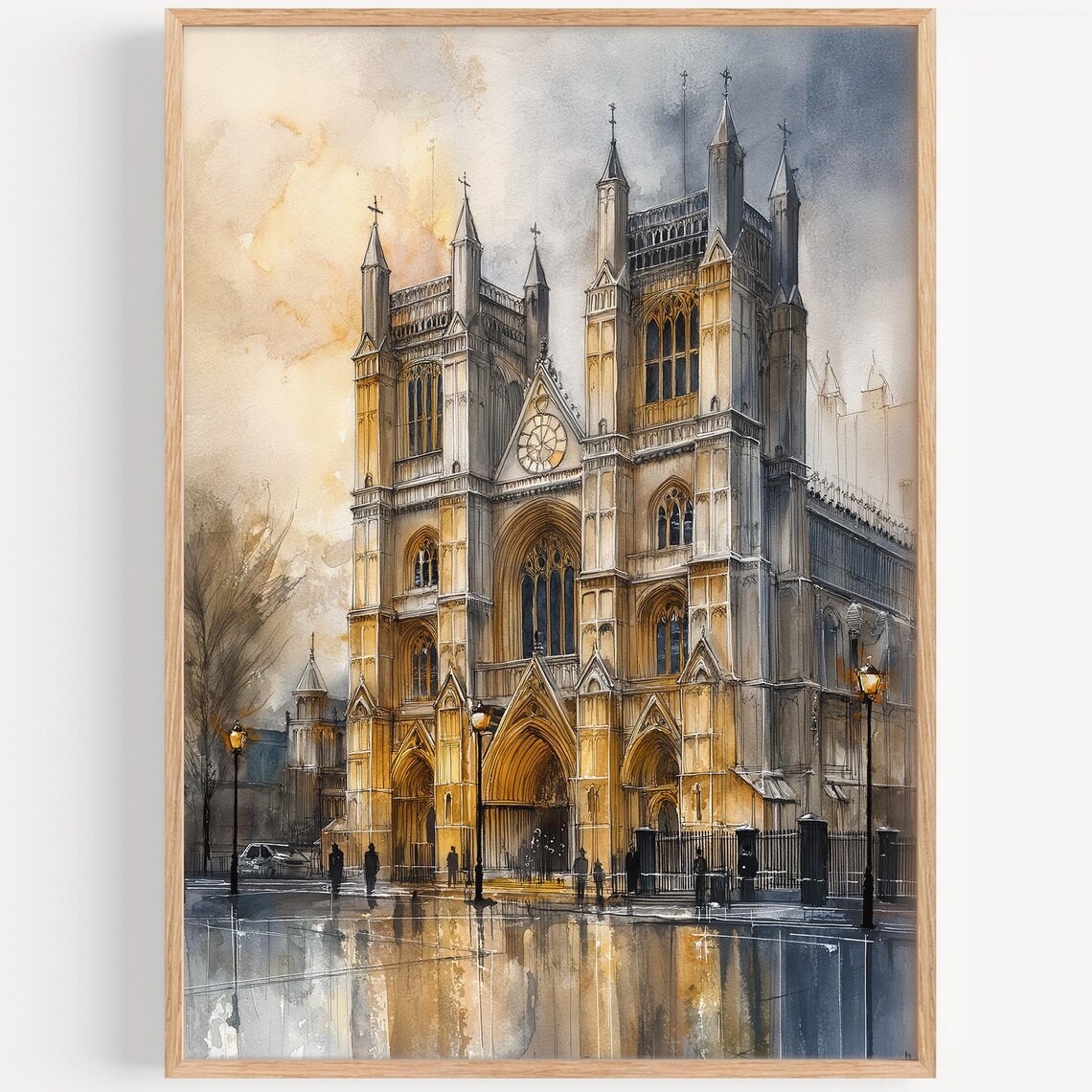 Westminster Abbey Watercolor Travel Poster, Home Decor