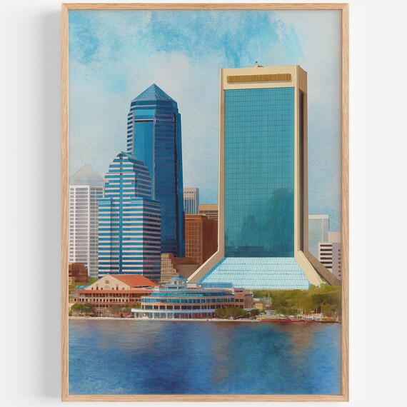 Jacksonville Watercolor Travel Poster, Florida Decor