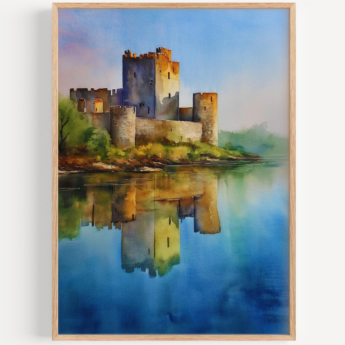 Limerick Ireland Medieval Castle on the River Watercolor Poster