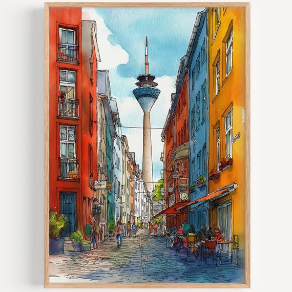 Dusselfdorf Watercolor Painting Wall Art Print Travel Poster Germany Decor Illustration Home