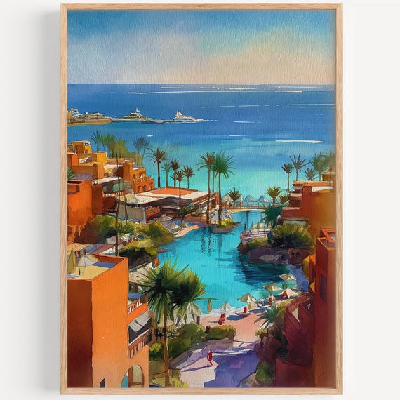 Sharm El Sheikh Watercolor Travel Poster, Egypt Decor