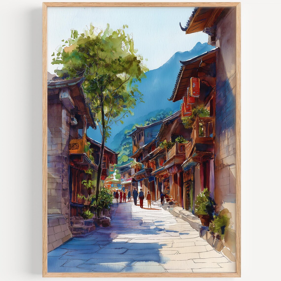 Lijiang Watercolor Painting, China Travel Poster