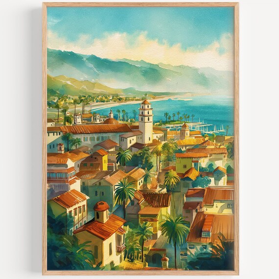 Santa Barbara Watercolor Travel Poster