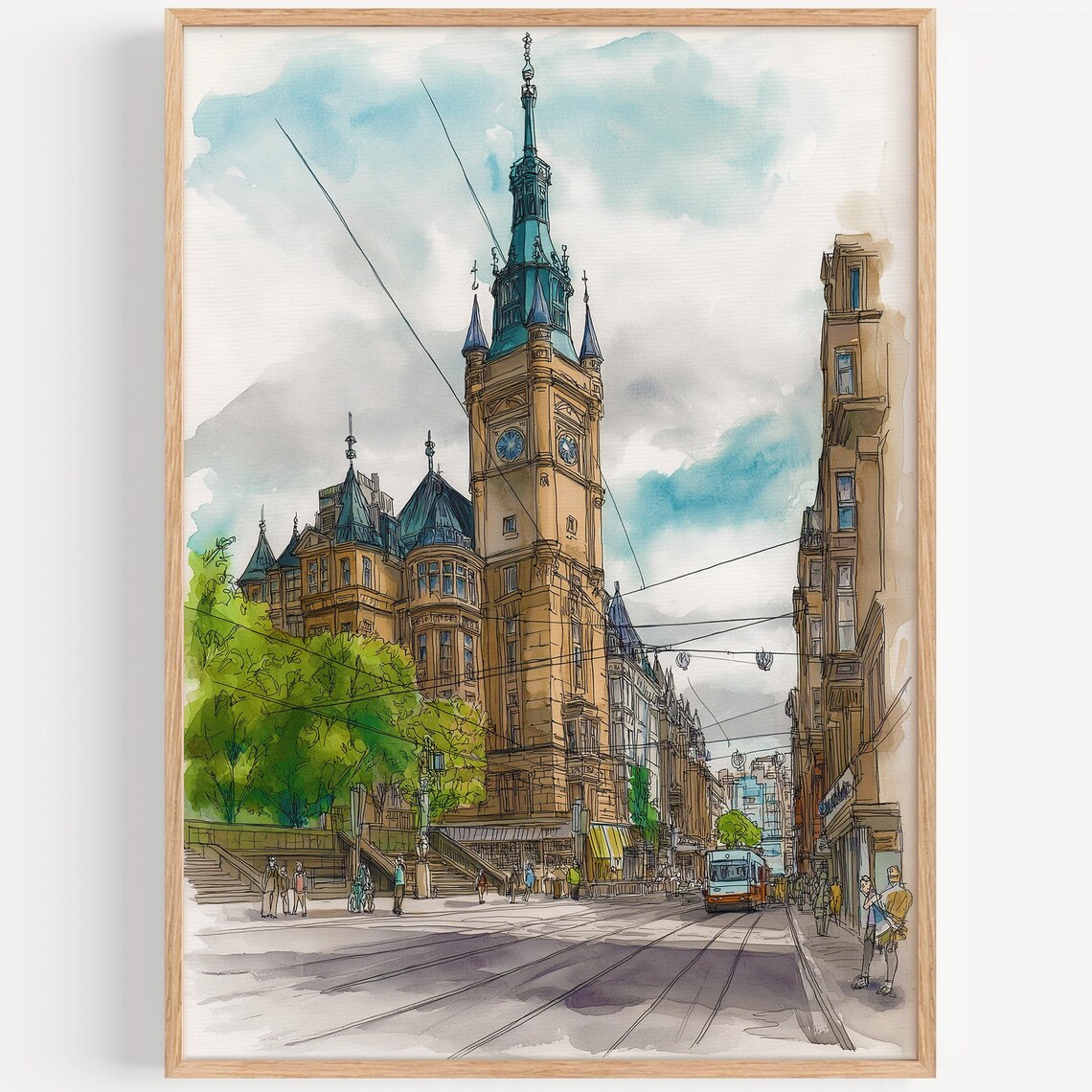 Stuttgart Watercolor Travel Poster, Germany Decor