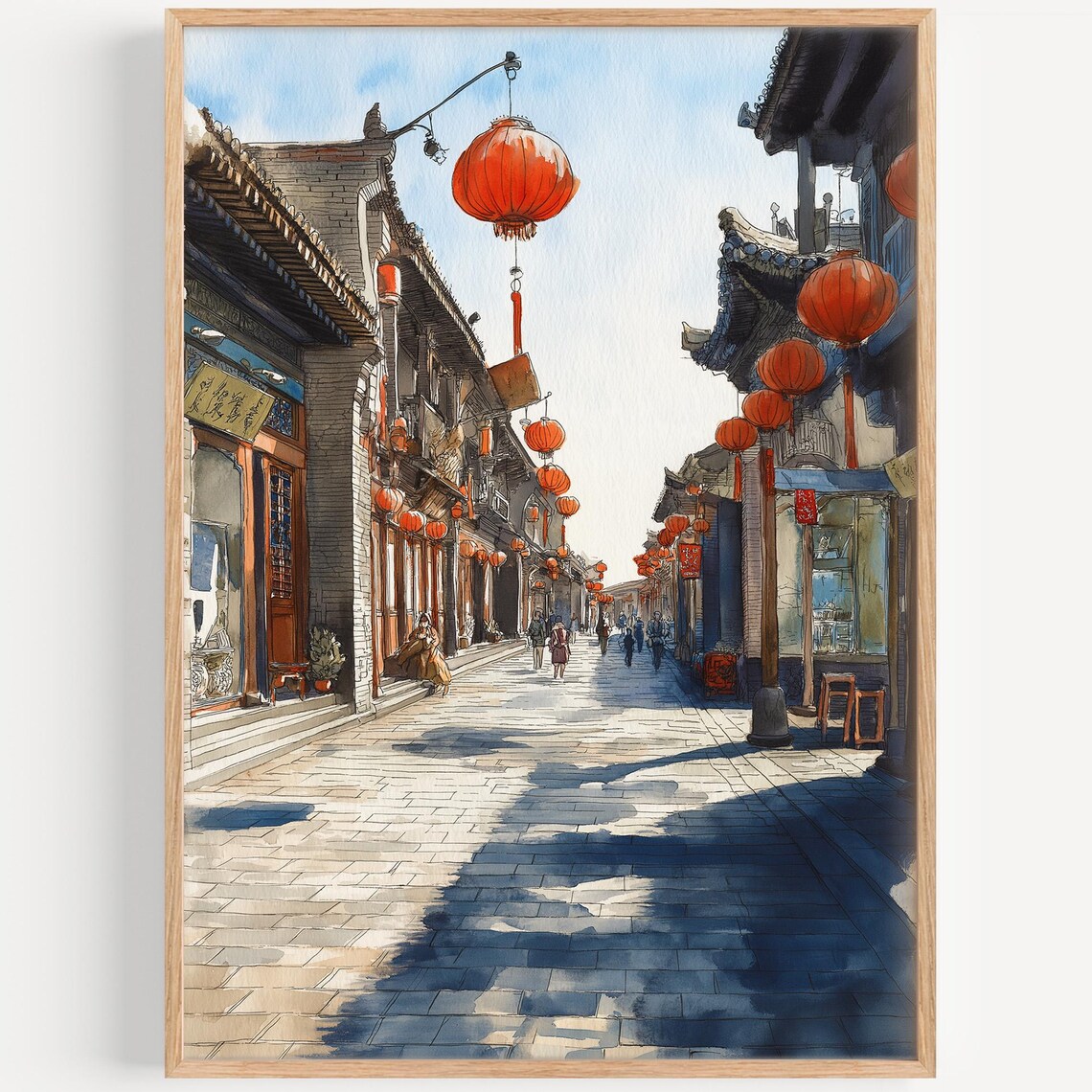 Pingyao Watercolor Travel Poster, Illustration