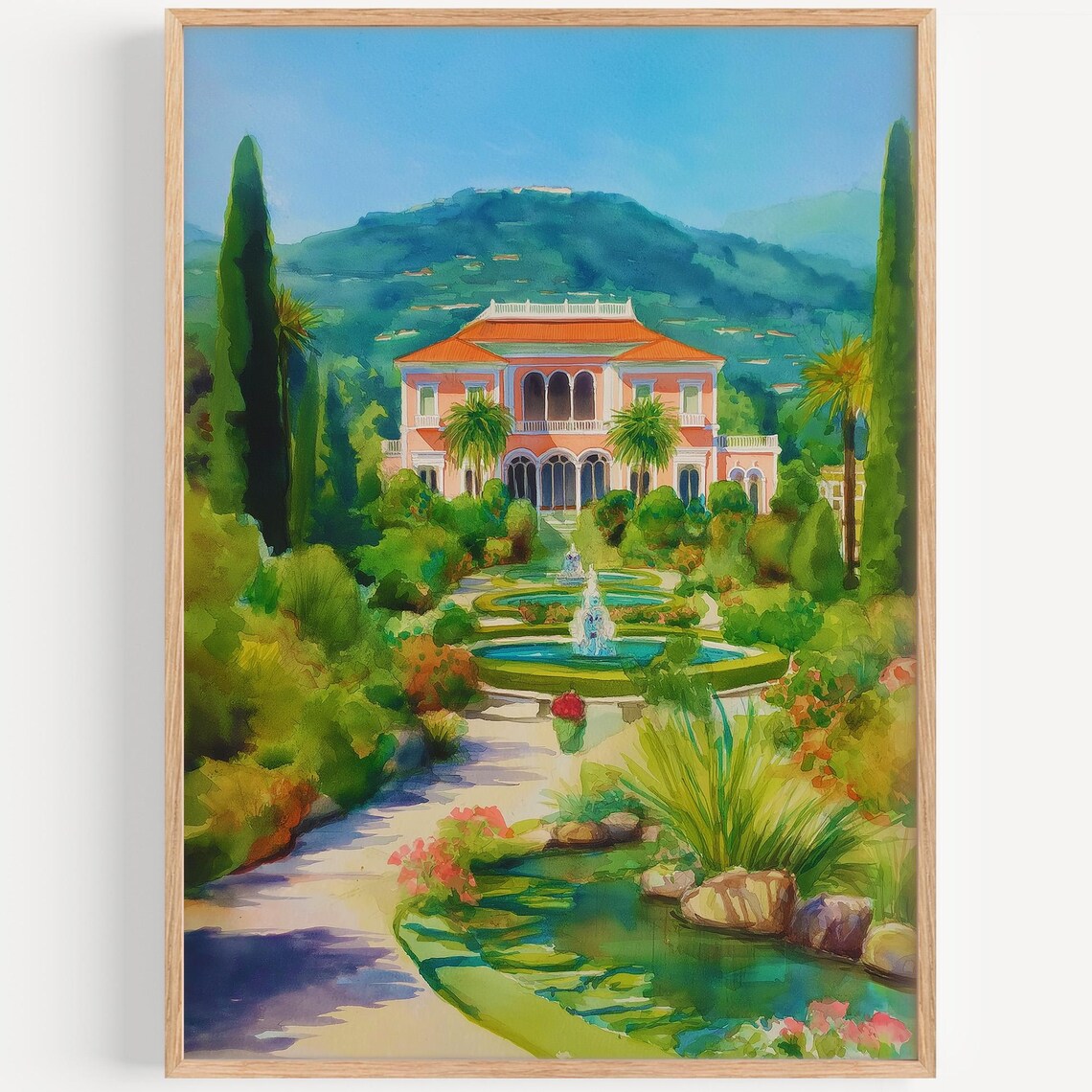 Villa Ephrussi de Rothschild Gardens Watercolor Travel Poster