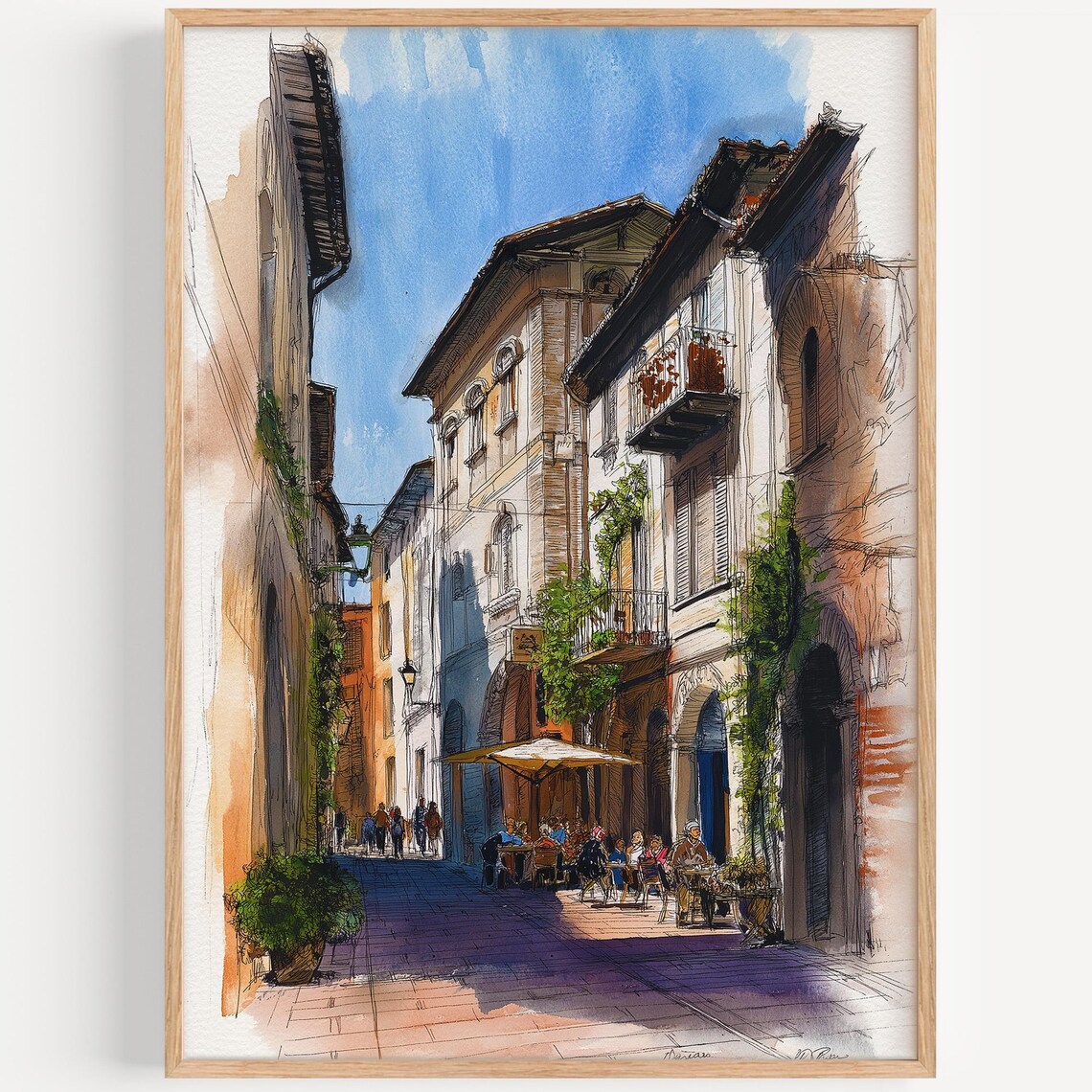 Rimini Italy Watercolor Old Town Street Cafe Scene Art Poster