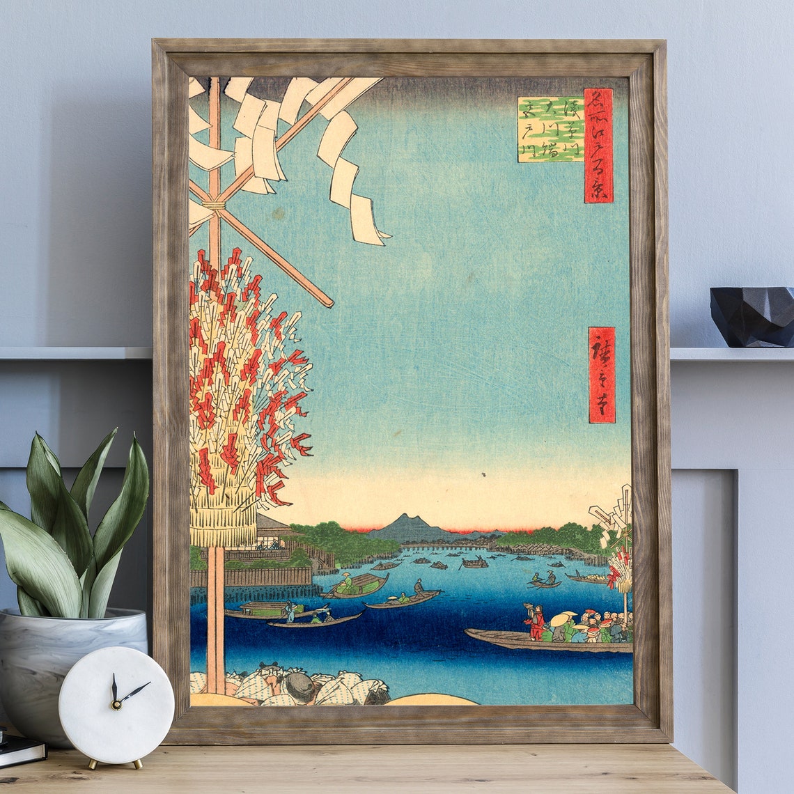 Traditional Japanese Poster Utagawa Hiroshige Woodblock Print For Asian Home Decor Miyato River By Great Bank Of Asakusa - Image 3