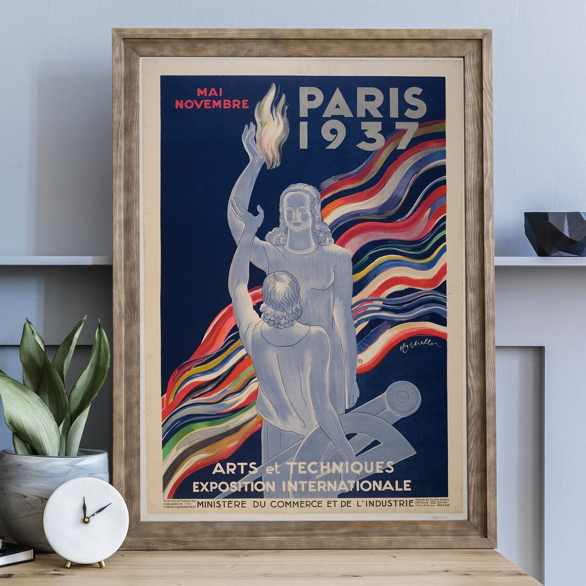 Paris 1937 Exposition Internationale Art Deco Vintage Travel Art Poster - Image 2