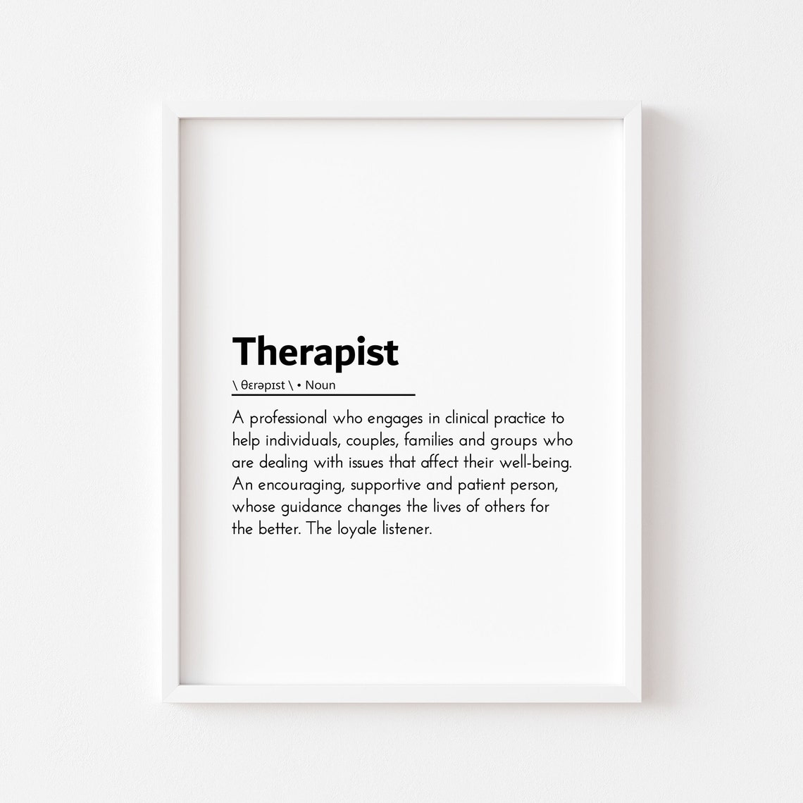 Therapist Definition Heartfelt Counselor Appreciation Gift Poster