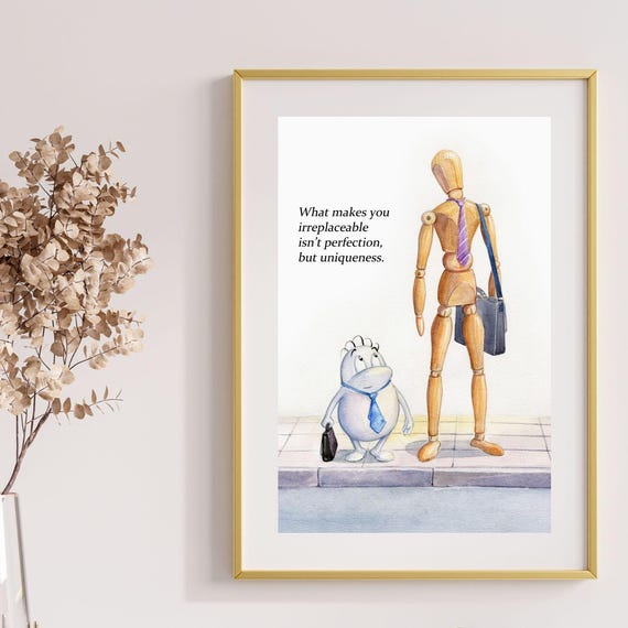 Uniqueness Between The Two Motivational Quote Wall Artdigital Poster Minimalist Hand Drawnfunnywarmhealingoffice