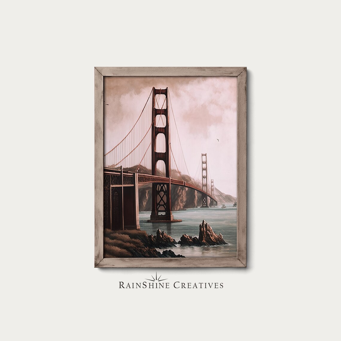 Golden Gate Bridge San Francisco California Us National Monument Vintage Landscape Oil Painting 100