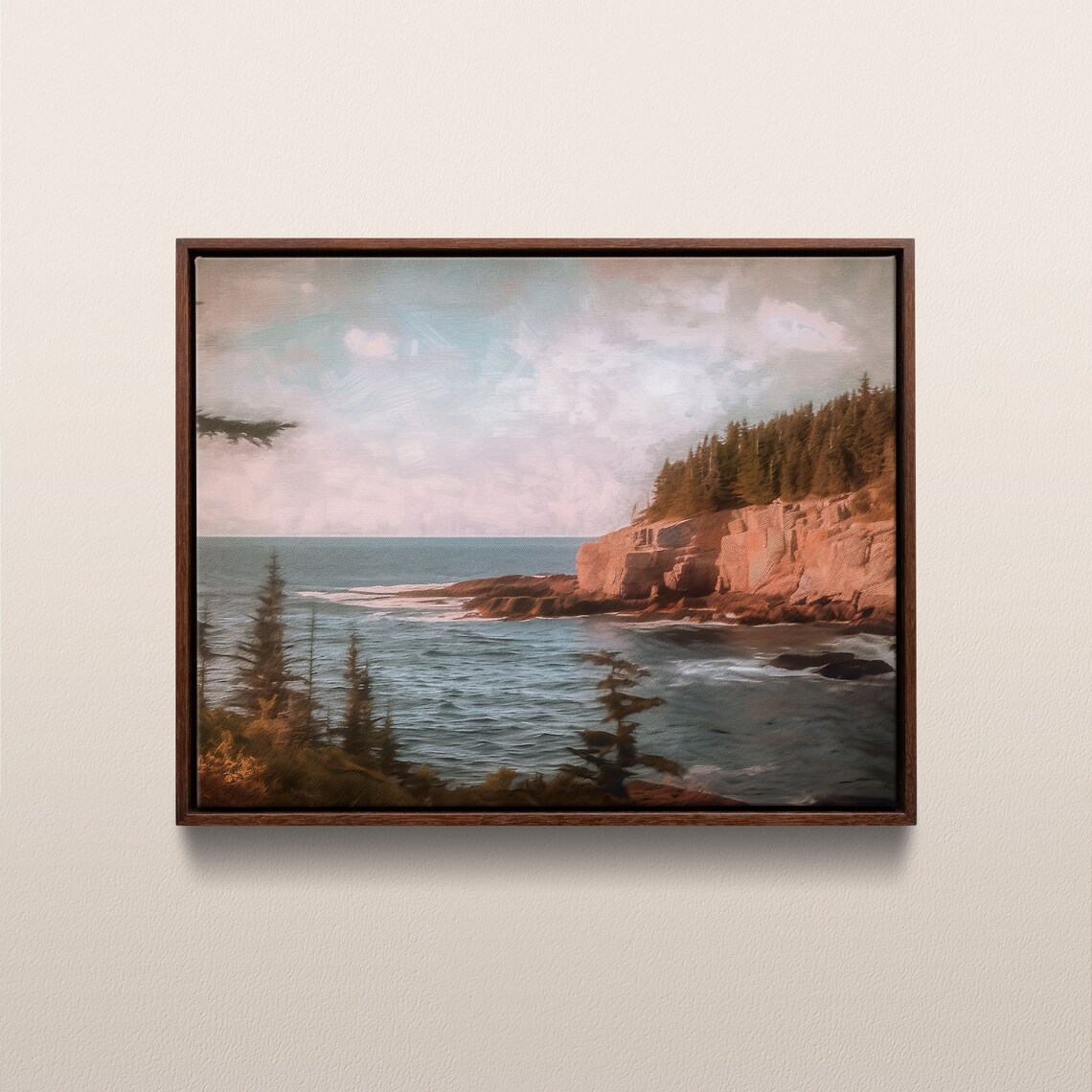 Acadia National Park Vintage Oil Painting, Maine USA